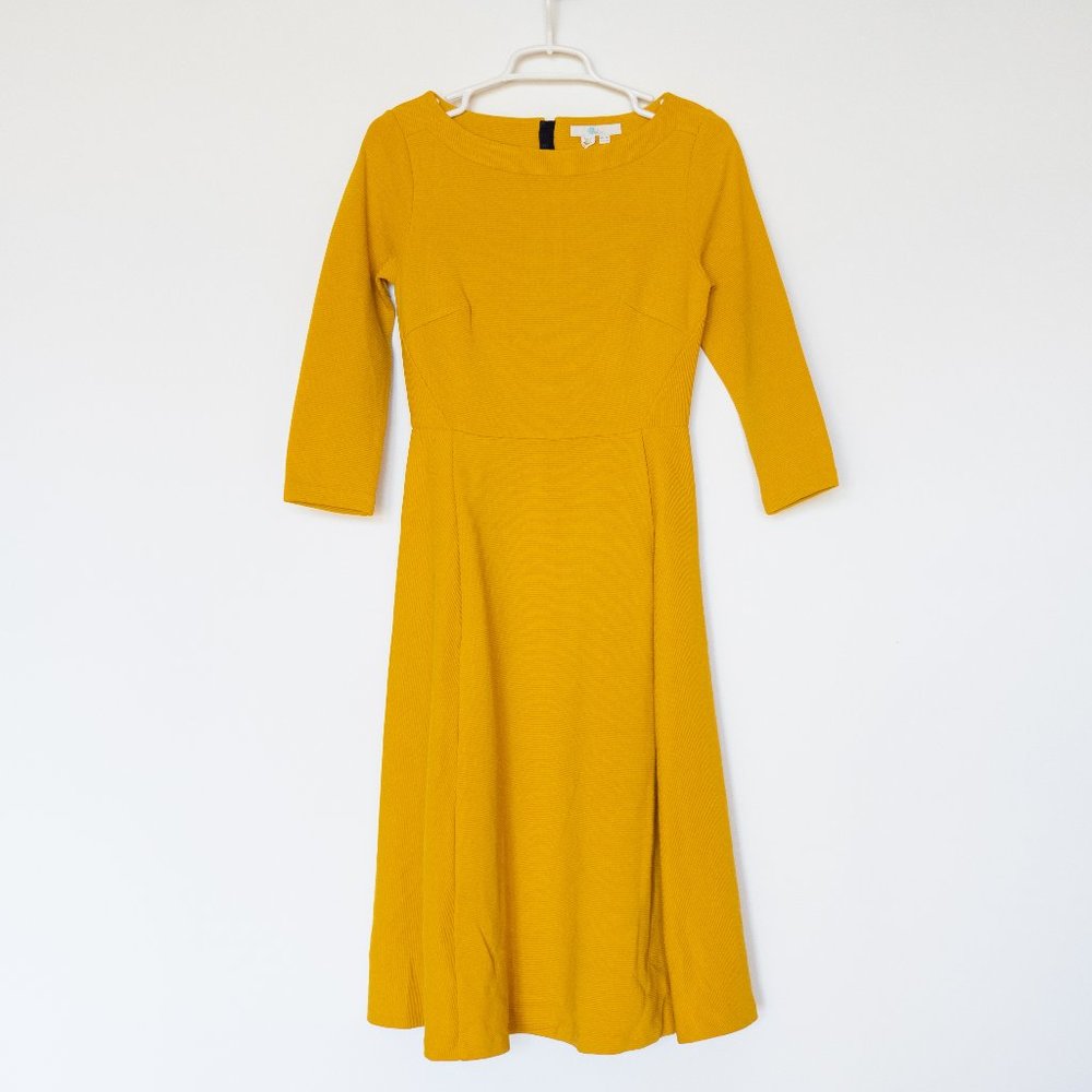 BODEN Maisy Ottoman Fit and Flare Dress Tuscan Sun Yellow with Pockets